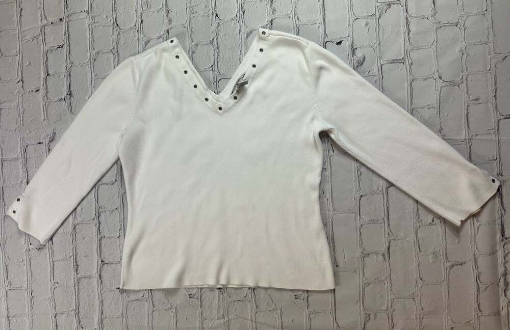 Telluride Clothing Co. Ribbed Cotton V-Neck Sweater with Grommet Details